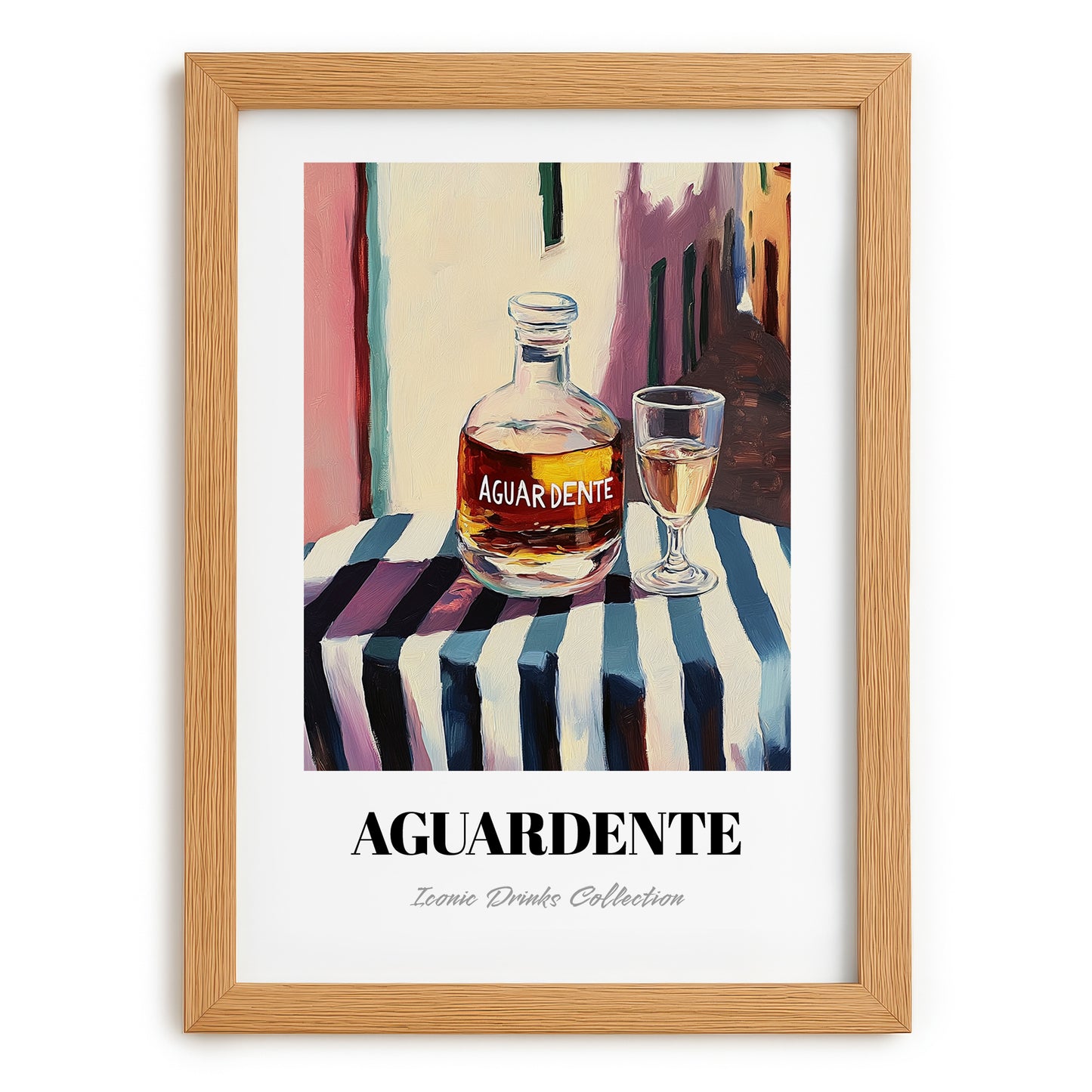 Aguardente – Portuguese Outdoor Café Scene, Portuguese Spirit Painting, set in oak frame