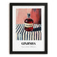 Ginjinha – on Striped Tablecloth, Portuguese Spirit Illustration, in sleek black frame