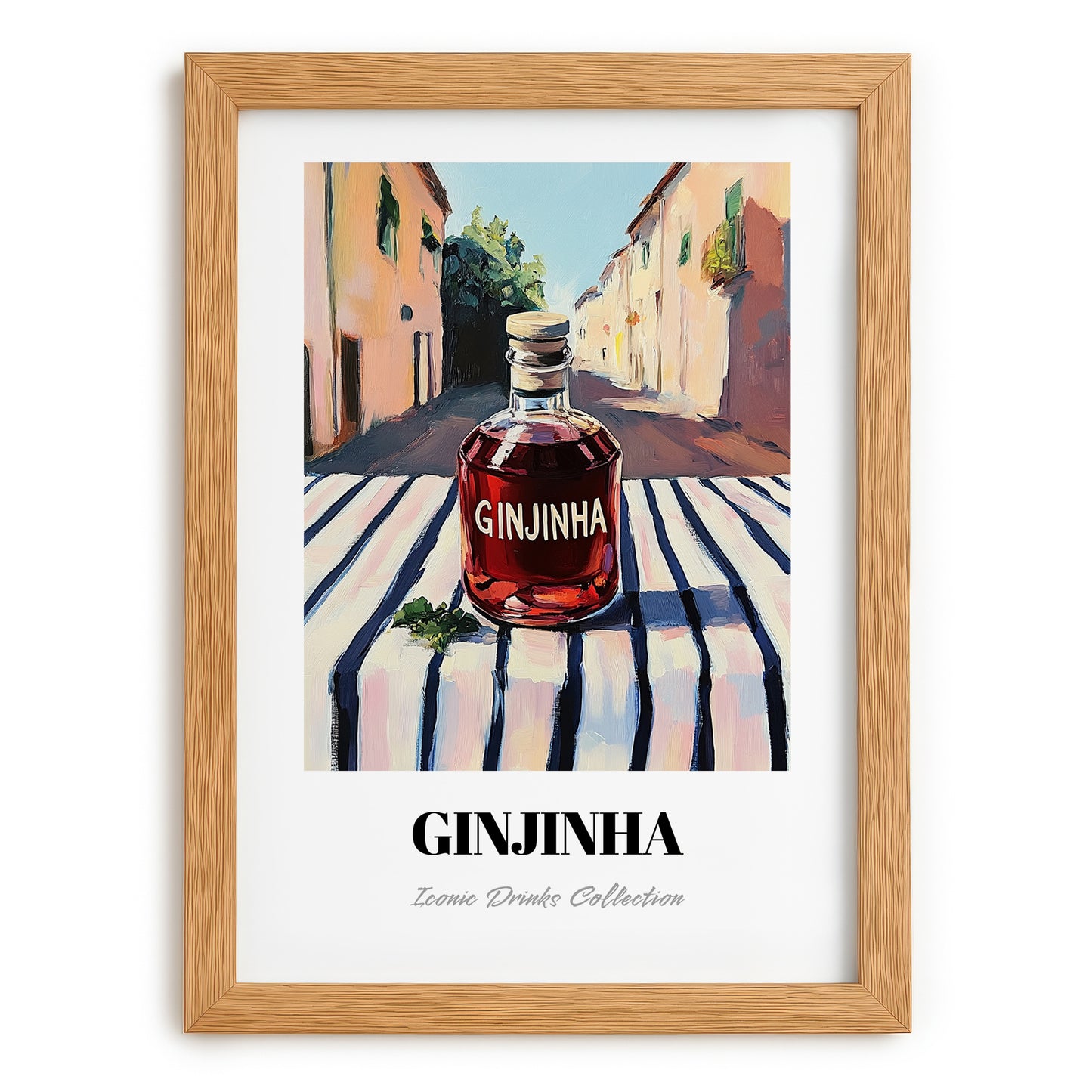 Ginjinha – Portuguese Street Café Scene, Portuguese Spirit Wall Decor, set in oak frame