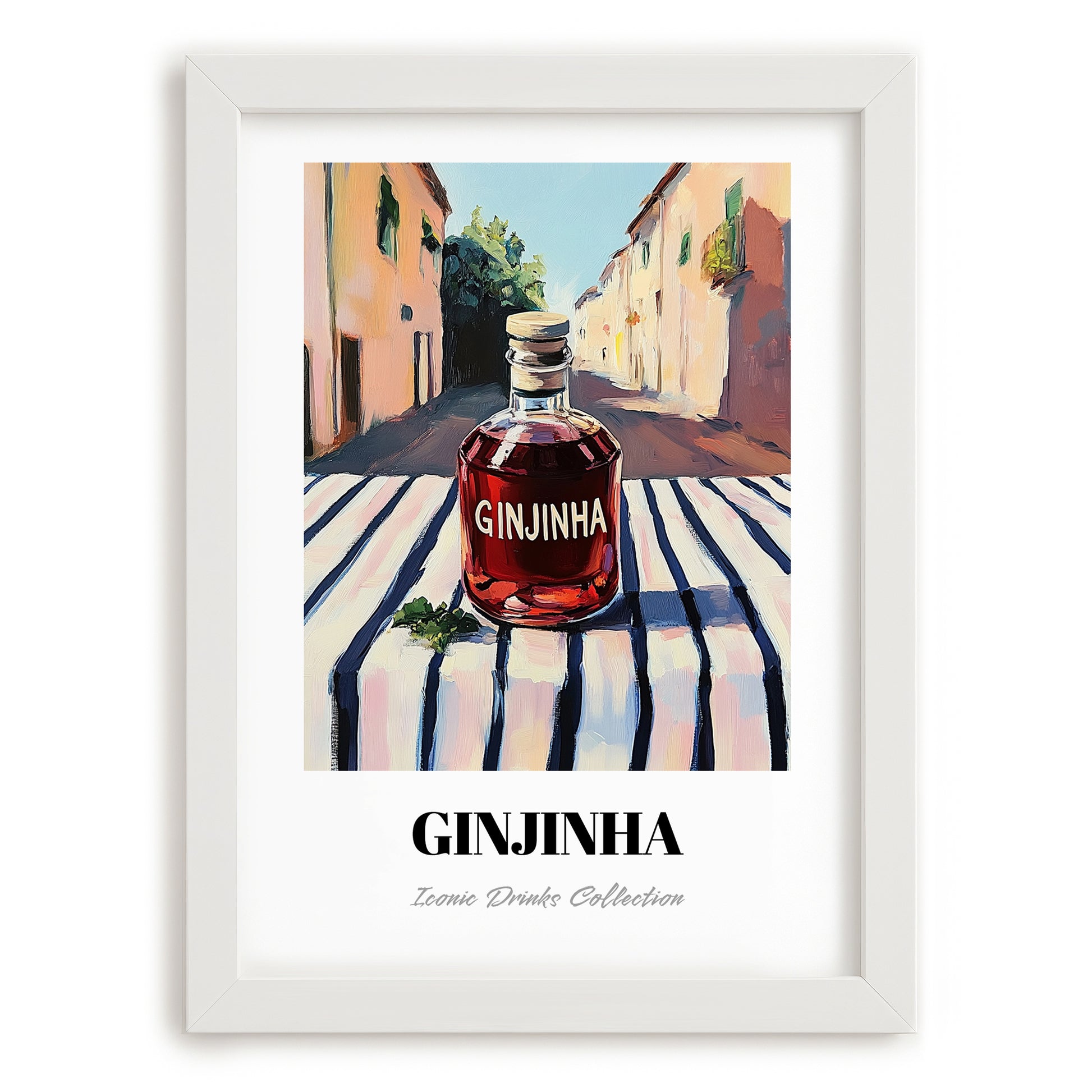 Ginjinha – Portuguese Street Café Scene, Portuguese Spirit Wall Decor, placed in minimal white frame