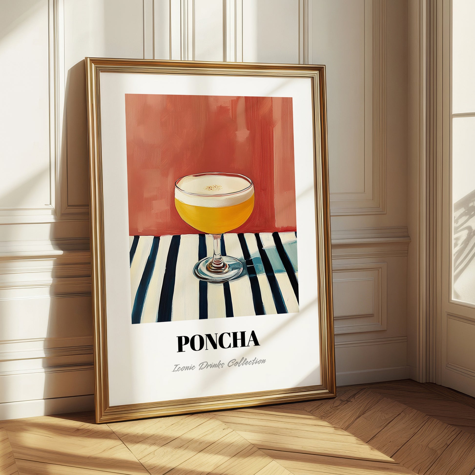 Poncha – on Striped Tablecloth, Portuguese Cocktail Poster