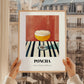 Poncha – on Striped Tablecloth, Portuguese Cocktail Poster, styled in a charming Paris street view