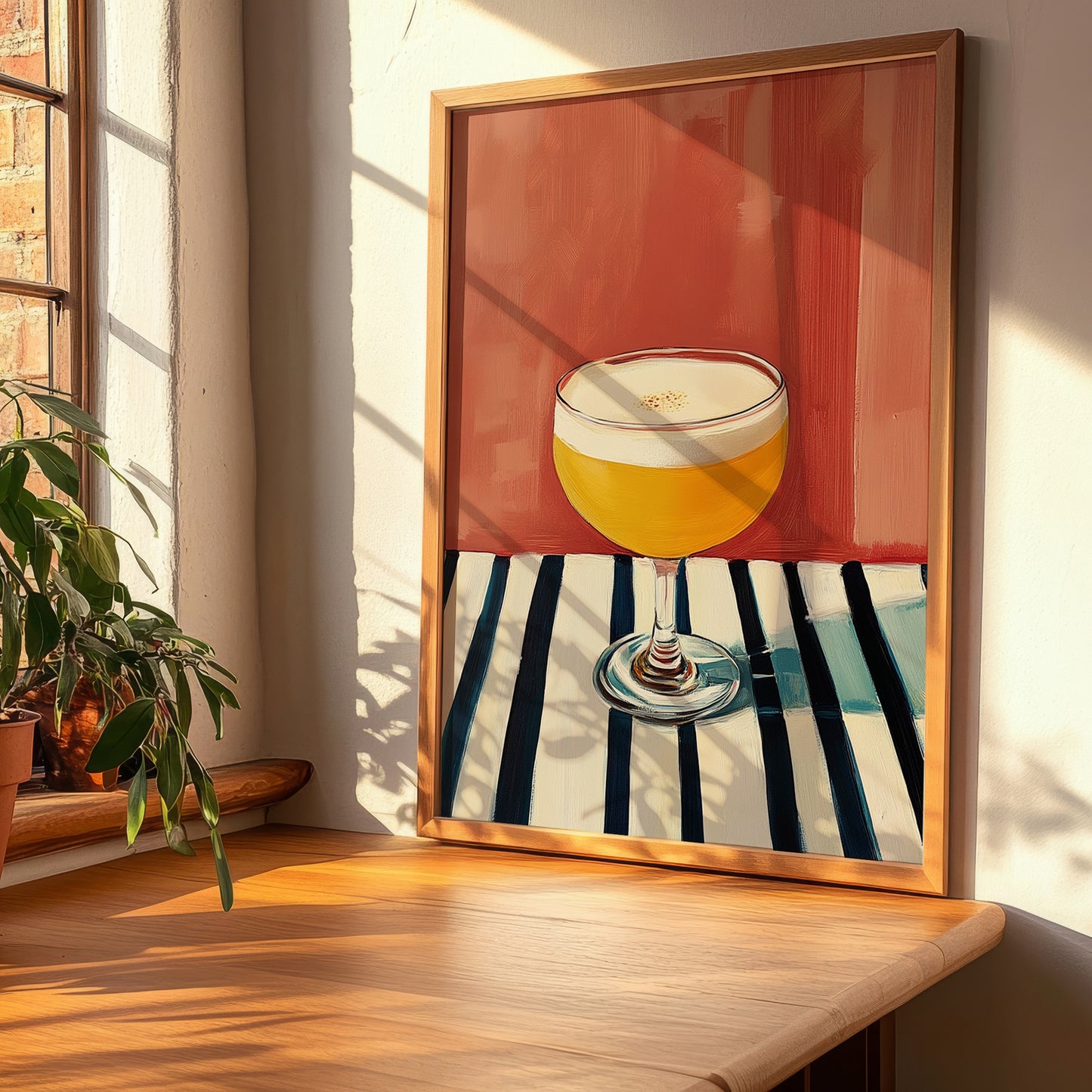 Poncha – on Striped Tablecloth, Portuguese Cocktail Poster, clean layout with no caption