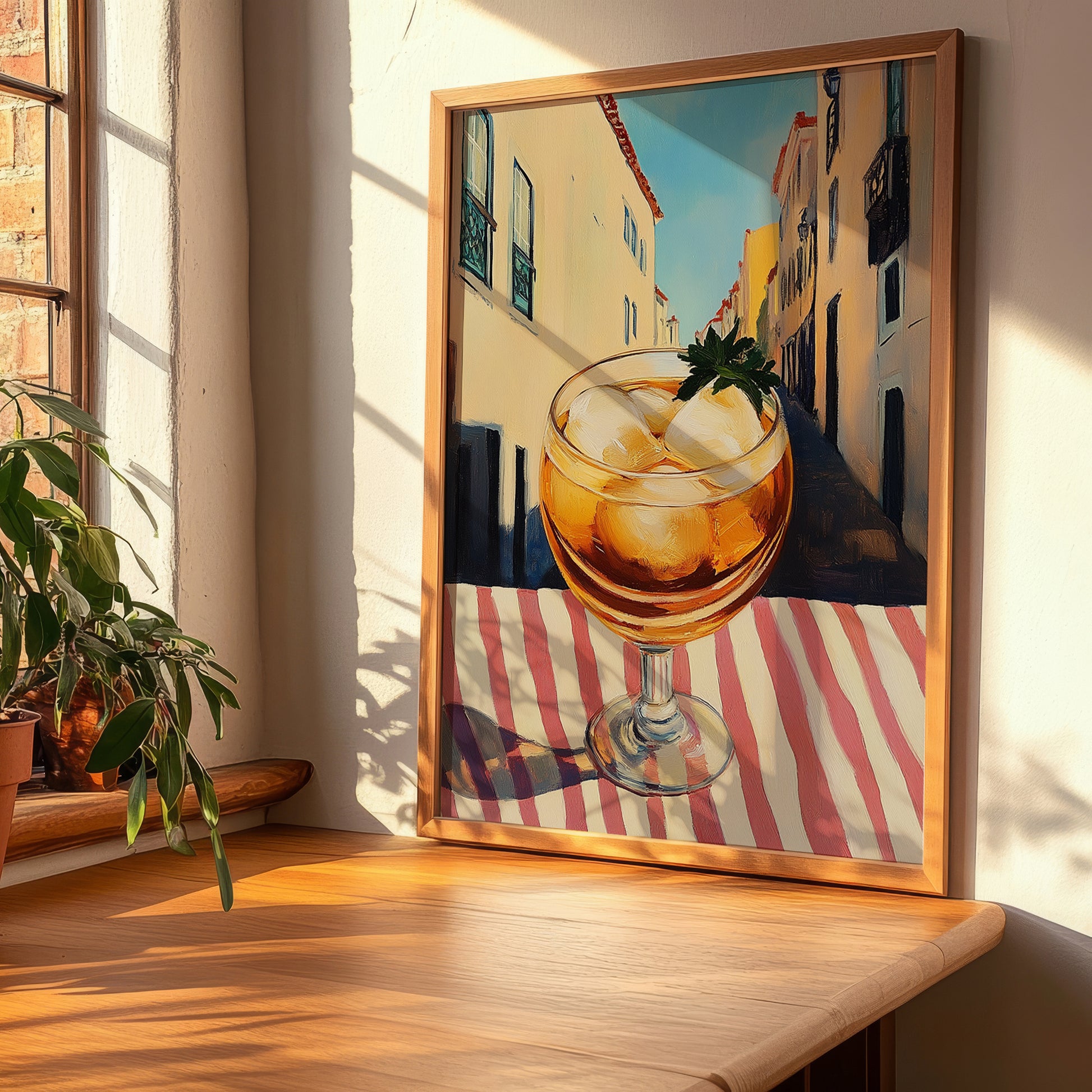 Porto Tónico – Portuguese Outdoor Café Scene, Portuguese Cocktail Illustration, clean layout with no caption