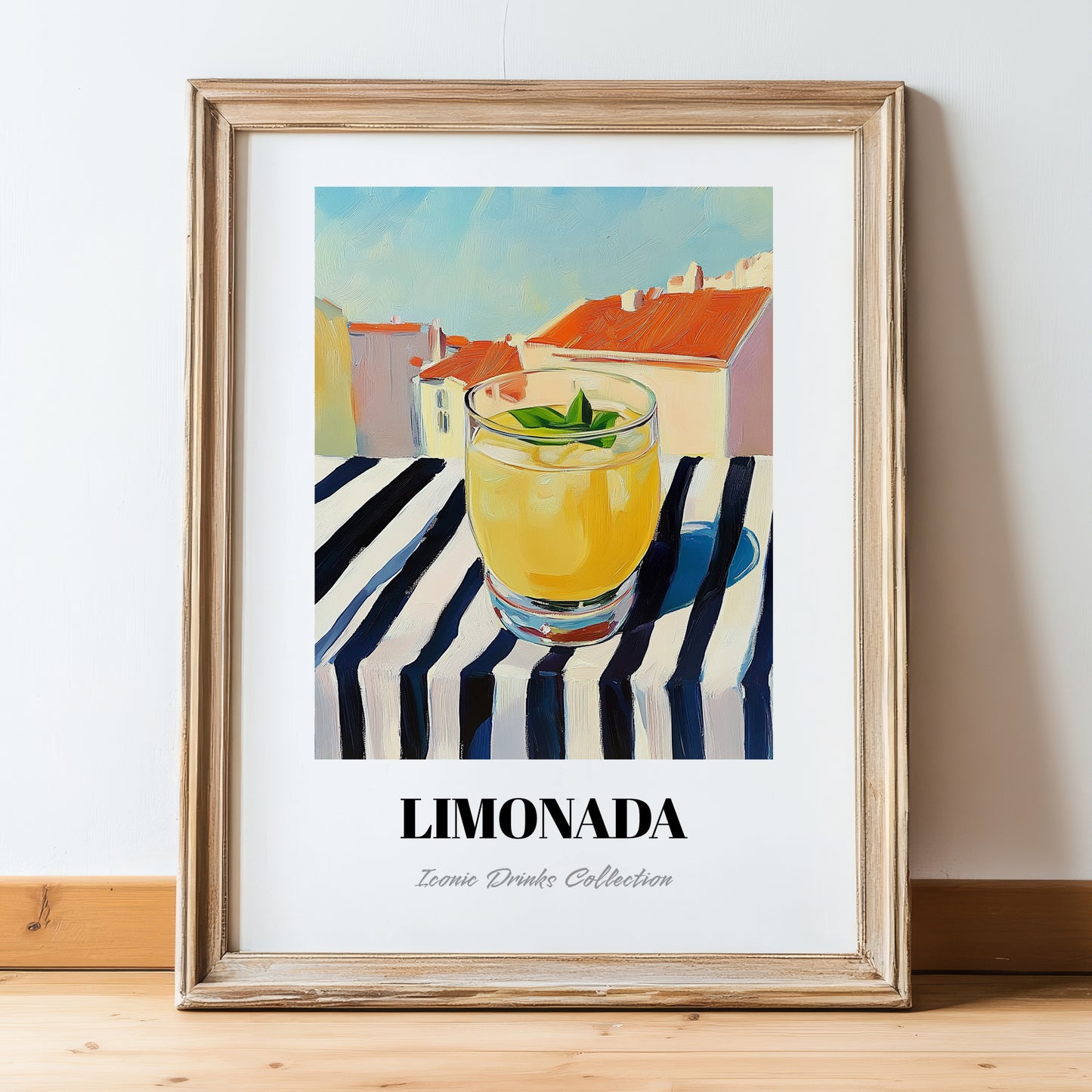Limonada – Portuguese Café on the Corner, Portuguese Lemonade Art, in wooden frame leaning on the floor