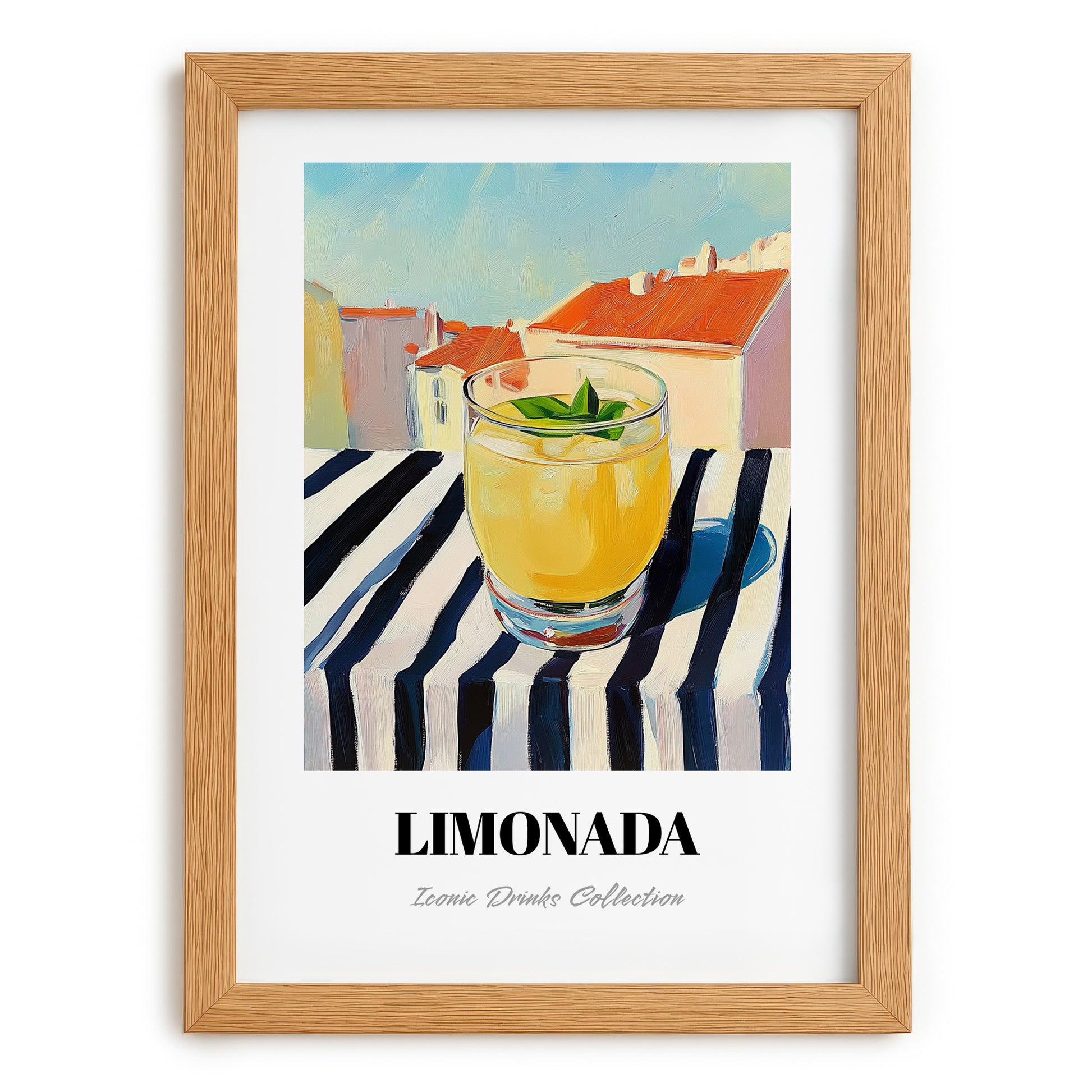 Limonada – Portuguese Café on the Corner, Portuguese Lemonade Art, set in oak frame