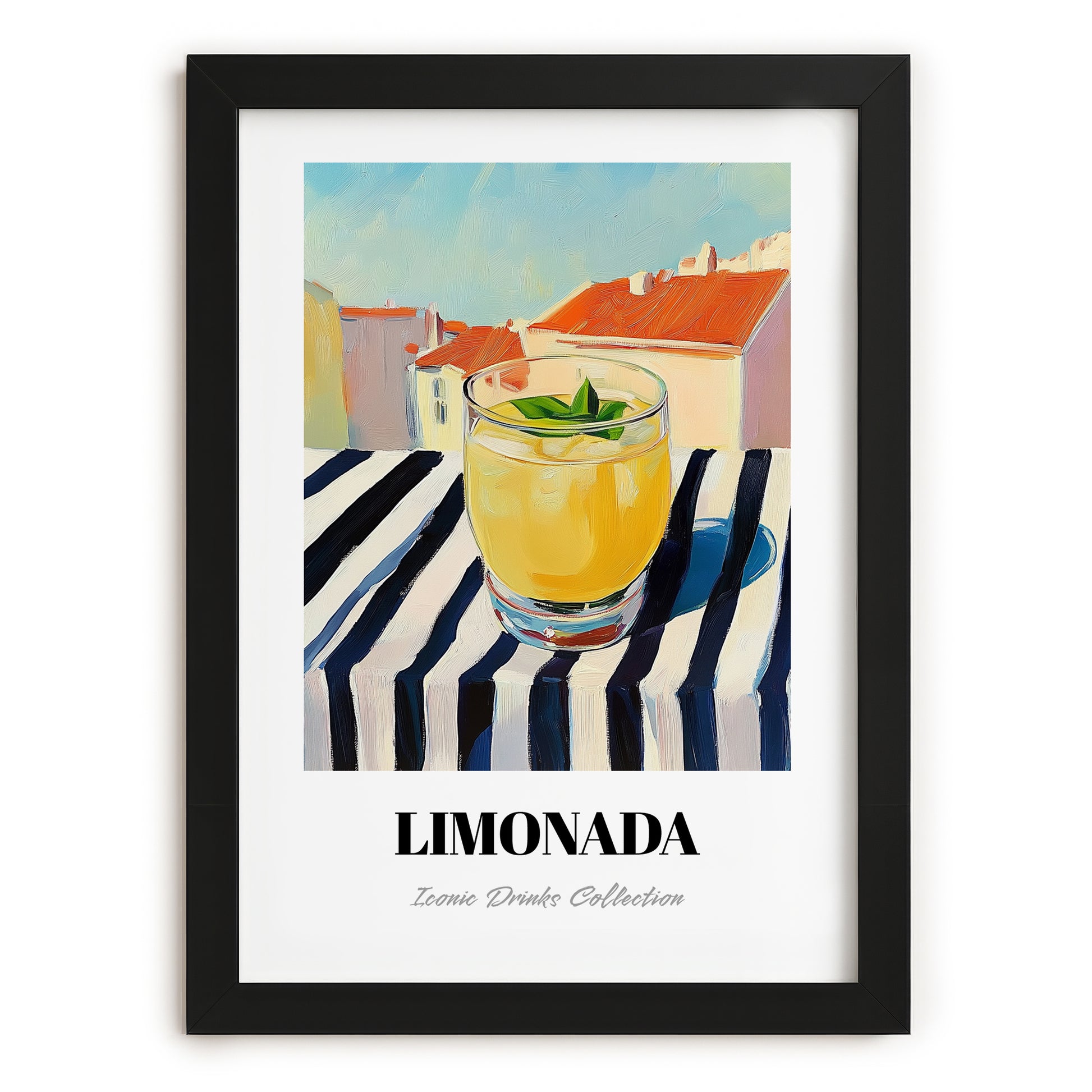 Limonada – Portuguese Café on the Corner, Portuguese Lemonade Art, in sleek black frame