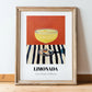 Limonada – on Striped Tablecloth, Portuguese Lemonade Decor, in wooden frame leaning on the floor