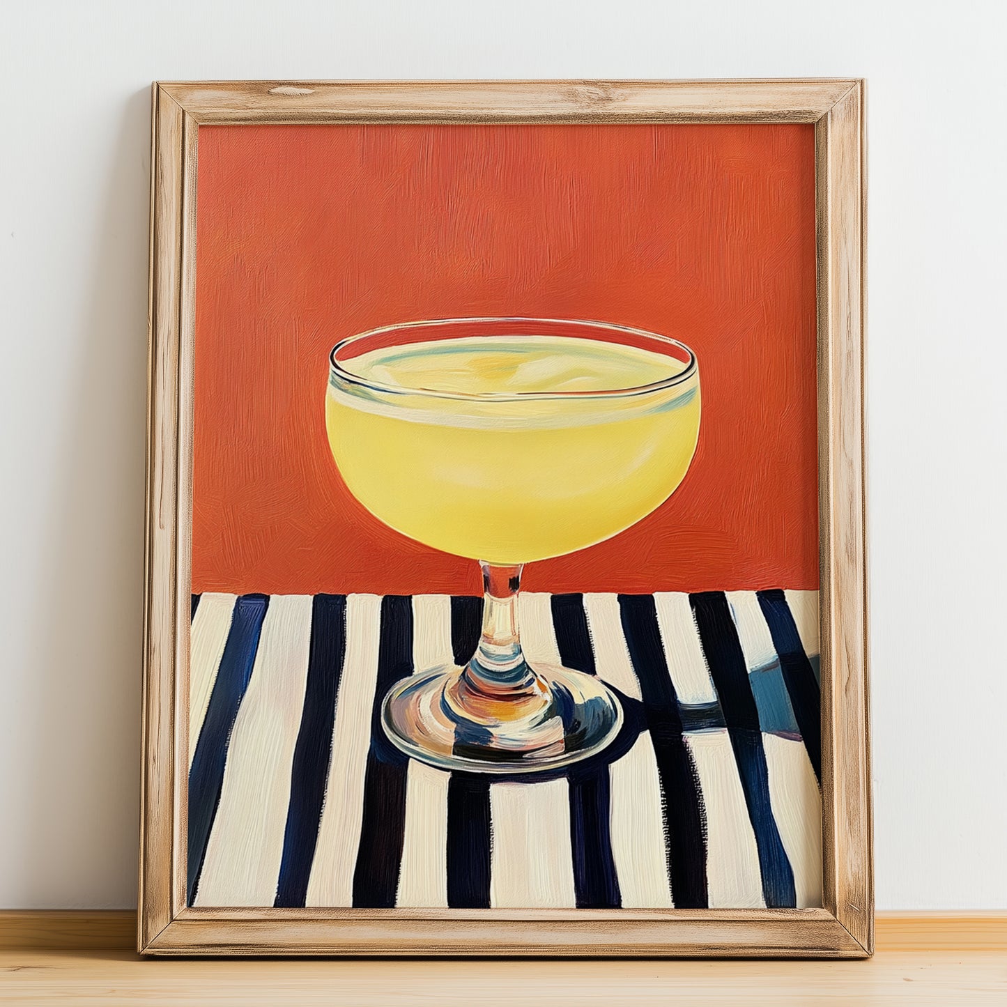 Limonada – on Striped Tablecloth, Portuguese Lemonade Decor, no-text version framed in wood