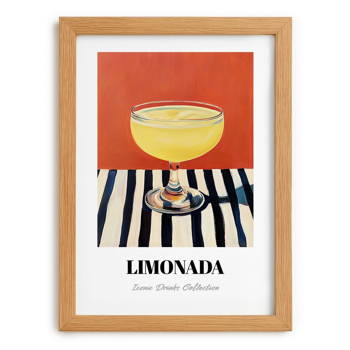 Limonada – on Striped Tablecloth, Portuguese Lemonade Decor, set in oak frame