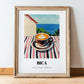 Bica – Portuguese Seaside Scene, Portuguese Coffee Wall Decor, in wooden frame leaning on the floor