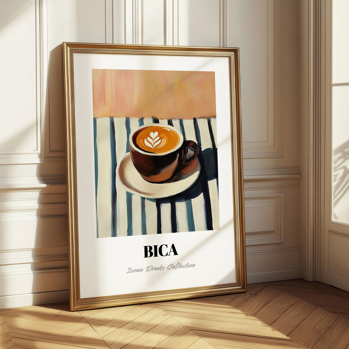 Bica – on Striped Tablecloth, Portuguese Coffee Still Life