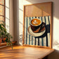 Bica – on Striped Tablecloth, Portuguese Coffee Still Life, clean layout with no caption