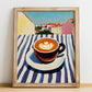 Bica – Portuguese Urban Café Scene, Portuguese Coffee Poster, no-text version framed in wood