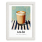 Galão – on Striped Tablecloth, Portuguese Coffee Wall Decor, placed in minimal white frame