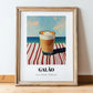 Galão – Portuguese Coastal Café Moment, Portuguese Coffee Painting, in wooden frame leaning on the floor