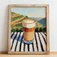 Galão – Portuguese Hillside Café View, Portuguese Coffee Illustration, no-text version framed in wood