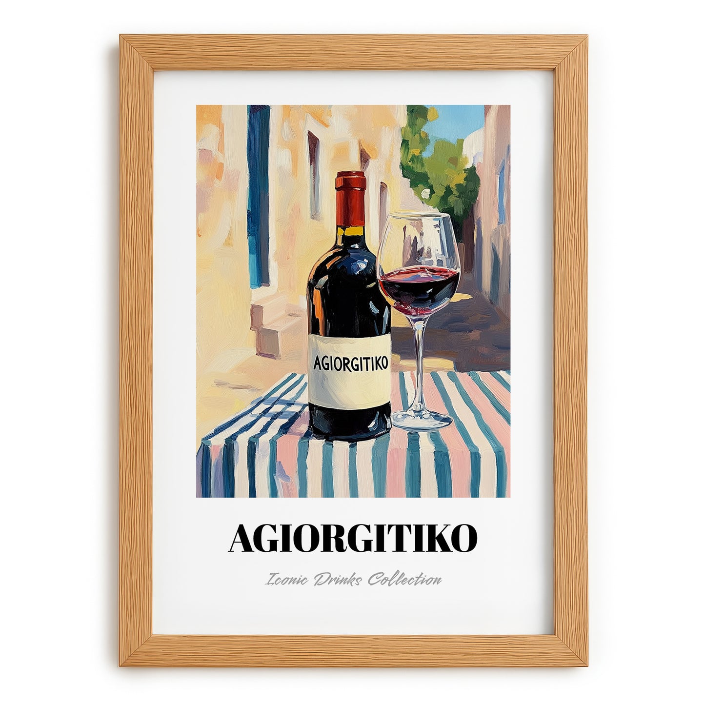 Agiorgitiko – Greek Café on the Corner, Greek Wine Wall Decor, set in oak frame
