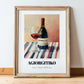 Agiorgitiko – on Striped Tablecloth, Greek Wine Wall Decor, in wooden frame leaning on the floor