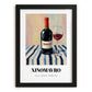 Xinomavro – on Striped Tablecloth, Greek Wine Wall Painting, in sleek black frame