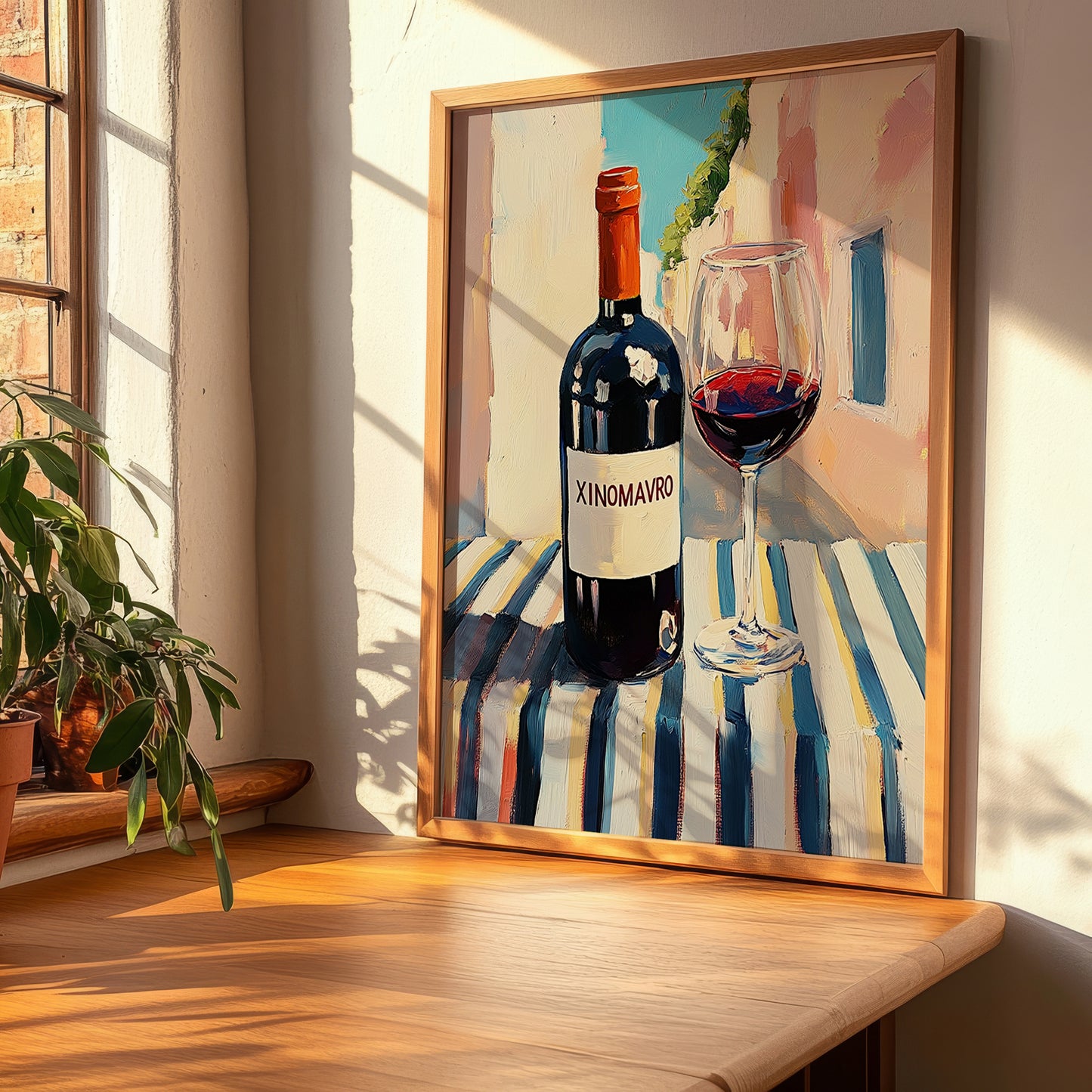 Xinomavro – Greek Street Café Scene, Greek Wine Still Life, clean layout with no caption