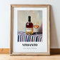 Vinsanto – on Striped Tablecloth, Greek Wine Painting, in wooden frame leaning on the floor