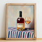 Vinsanto – on Striped Tablecloth, Greek Wine Painting, no-text version framed in wood