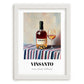 Vinsanto – on Striped Tablecloth, Greek Wine Painting, placed in minimal white frame