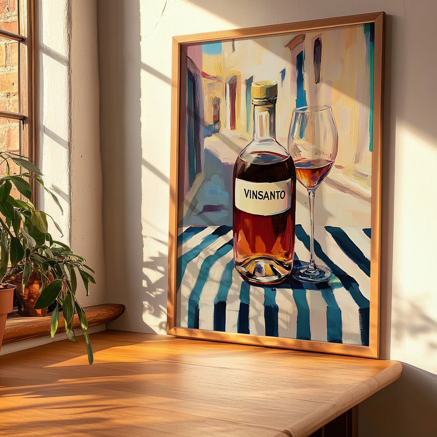 Vinsanto – Greek Urban Café Scene, Greek Wine Poster, clean layout with no caption