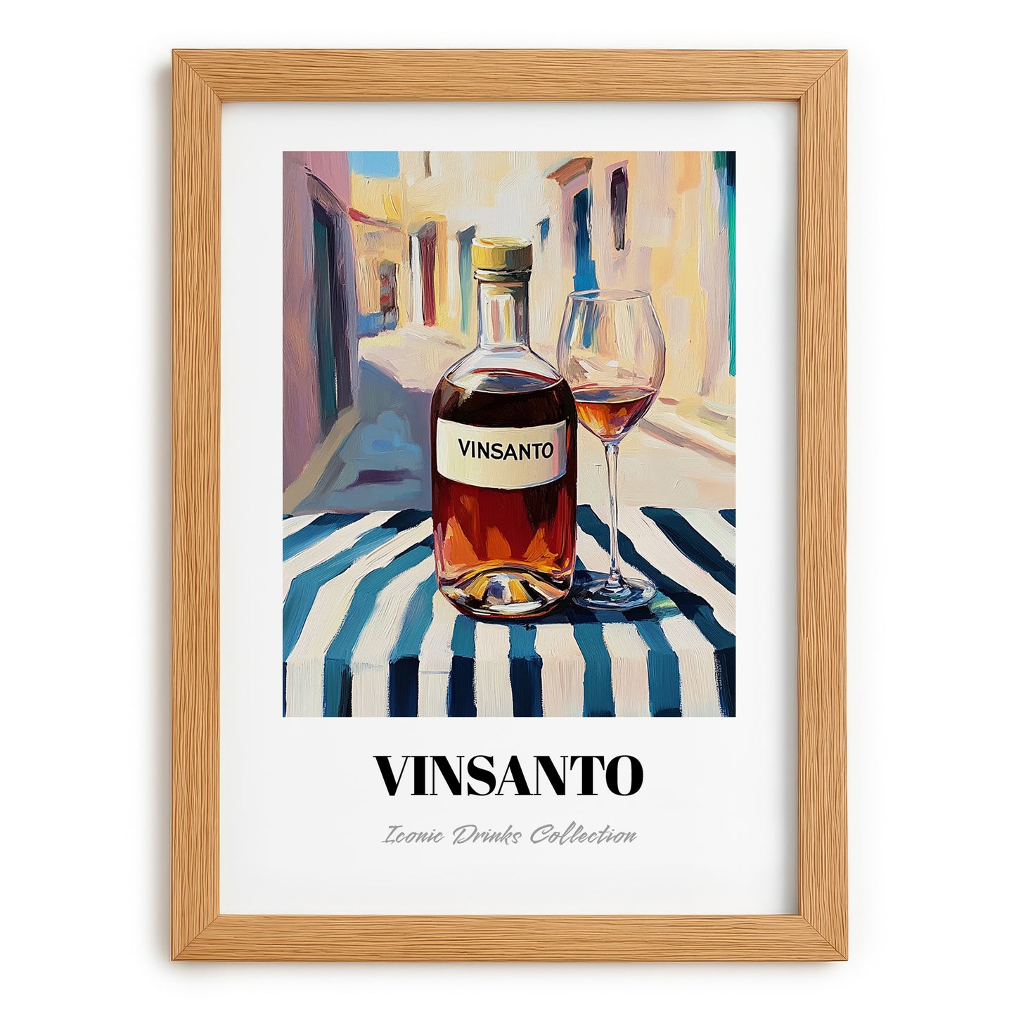Vinsanto – Greek Urban Café Scene, Greek Wine Poster, set in oak frame