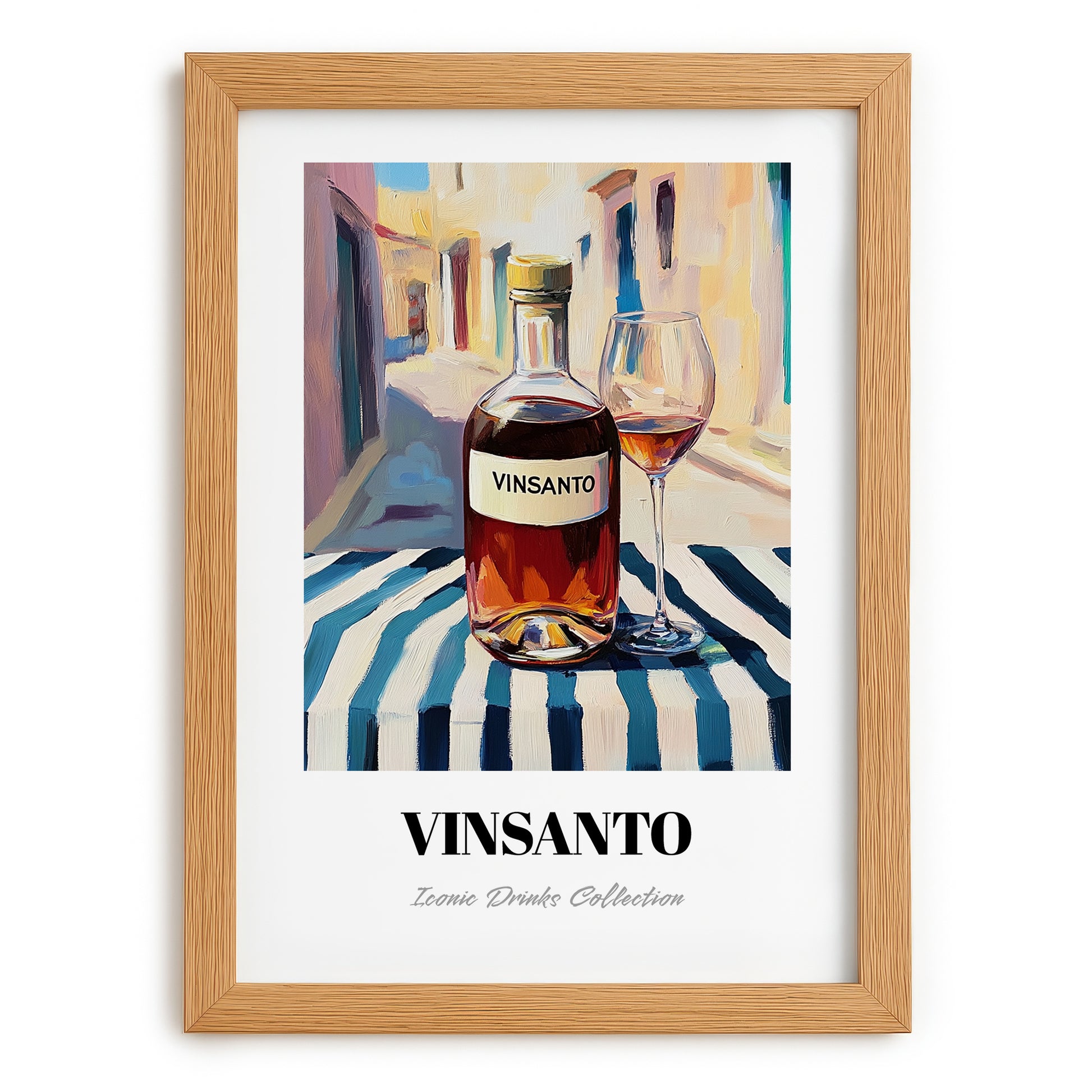 Vinsanto – Greek Urban Café Scene, Greek Wine Poster, set in oak frame
