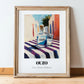 Ouzo – Greek Café on the Corner, Greek Spirit Print, in wooden frame leaning on the floor