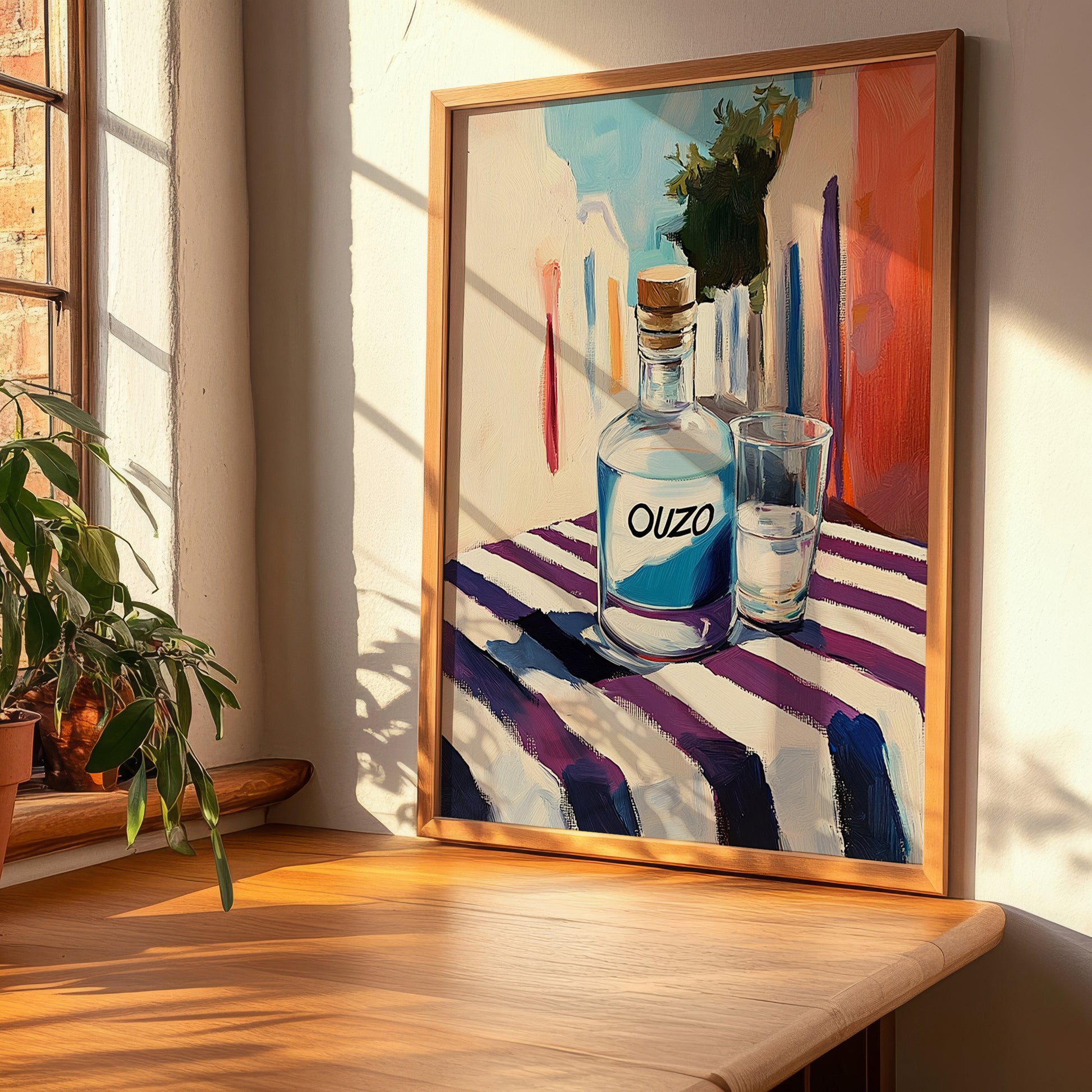 Ouzo – Greek Café on the Corner, Greek Spirit Print, clean layout with no caption
