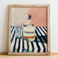 Tsipouro – on Striped Tablecloth, Greek Spirit Print, no-text version framed in wood