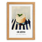 Ouzito – on Striped Tablecloth, Greek Cocktail Wall Decor, set in oak frame