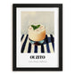 Ouzito – on Striped Tablecloth, Greek Cocktail Wall Decor, in sleek black frame