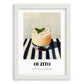 Ouzito – on Striped Tablecloth, Greek Cocktail Wall Decor, placed in minimal white frame