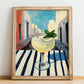 Ouzito – Greek Urban Café Scene, Greek Cocktail Illustration, no-text version framed in wood
