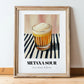 Metaxa Sour – on Striped Tablecloth, Greek Cocktail Wall Art, in wooden frame leaning on the floor