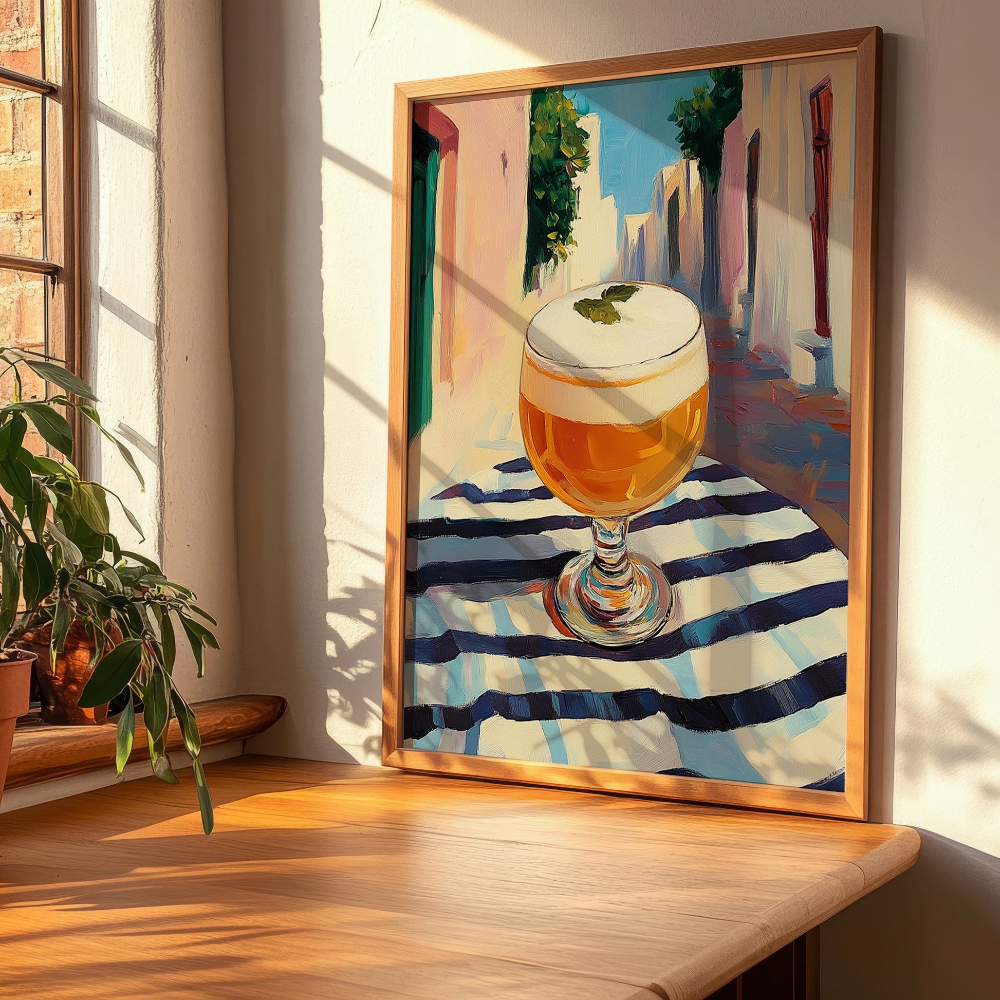 Metaxa Sour – Greek Street Café Scene, Greek Cocktail Art, clean layout with no caption