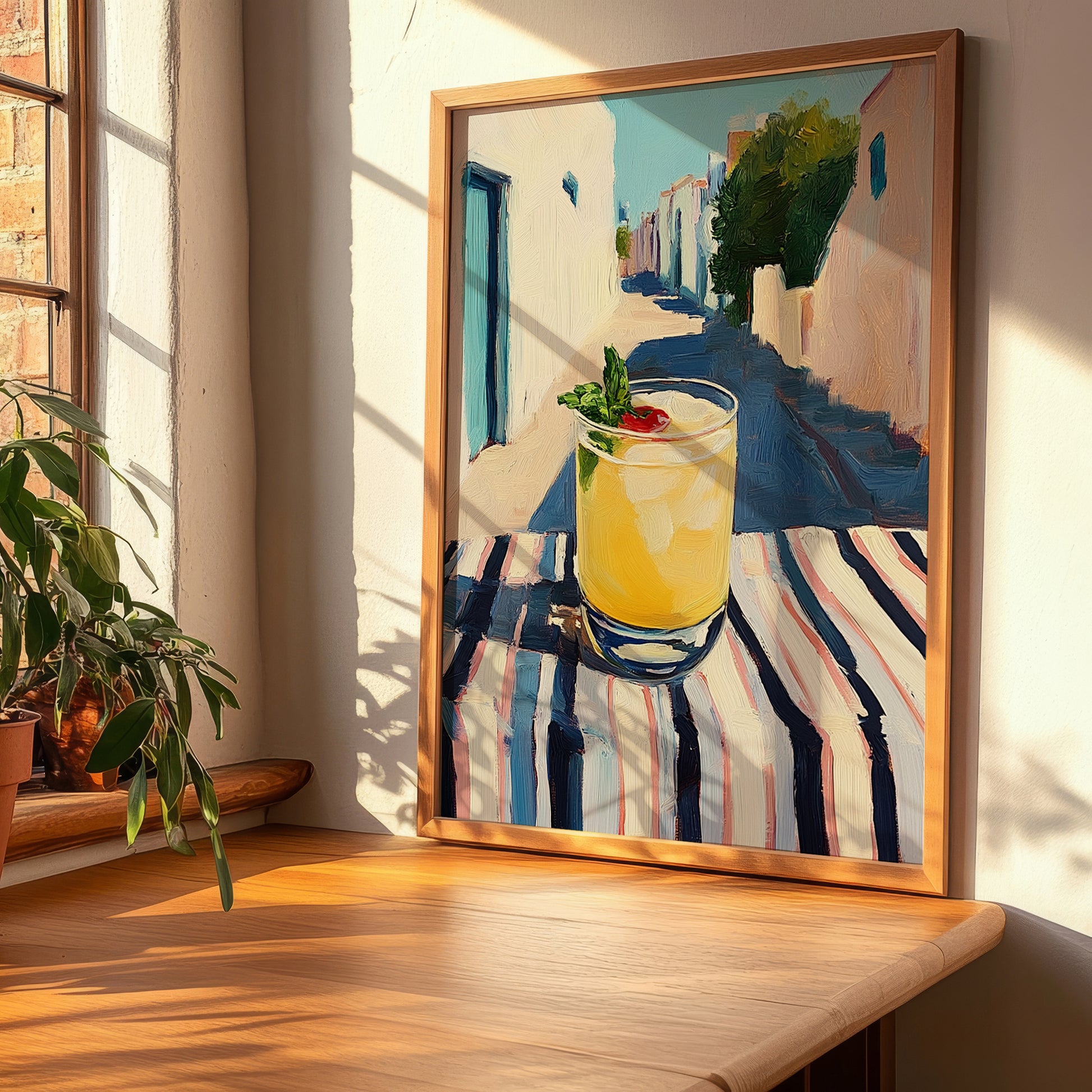 Greek Lemonade – Greek Outdoor Café Scene, Greek Lemonade Wall Poster, clean layout with no caption