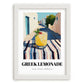 Greek Lemonade – Greek Outdoor Café Scene, Greek Lemonade Wall Poster, placed in minimal white frame
