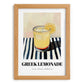 Greek Lemonade – on Striped Tablecloth, Greek Lemonade Still Life, set in oak frame