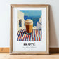 Frappé – Greek Coastal Table, Greek Coffee Illustration, in wooden frame leaning on the floor