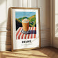 Frappé – Greek Hillside Café View, Greek Coffee Painting
