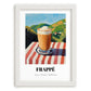 Frappé – Greek Hillside Café View, Greek Coffee Painting, placed in minimal white frame
