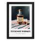 Tennessee Whiskey – on Striped Tablecloth, American Whiskey Painting, in sleek black frame