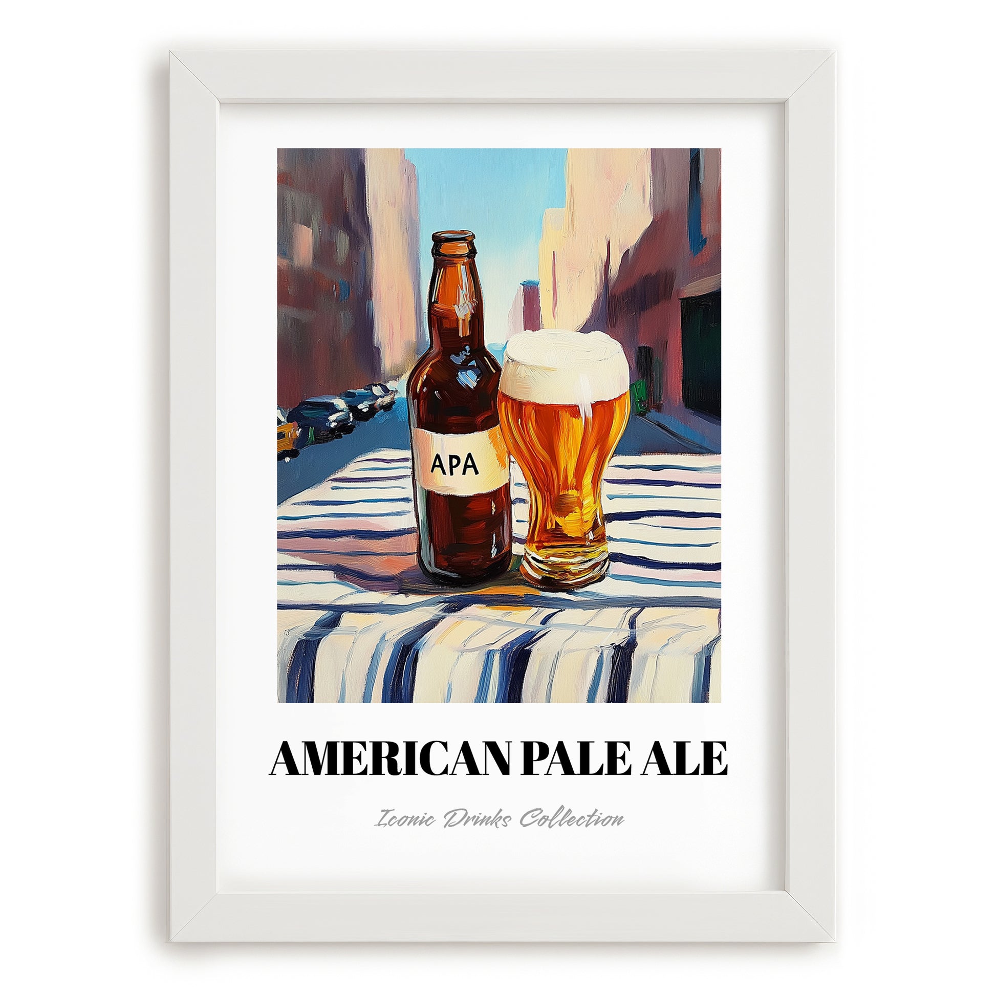 APA (American Pale Ale) – American Urban Café Scene, American Beer Still Life, placed in minimal white frame