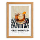 Old Fashioned – on Striped Tablecloth, American Cocktail Wall Art, set in oak frame