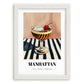 Manhattan – on Striped Tablecloth, American Cocktail Wall Art, placed in minimal white frame